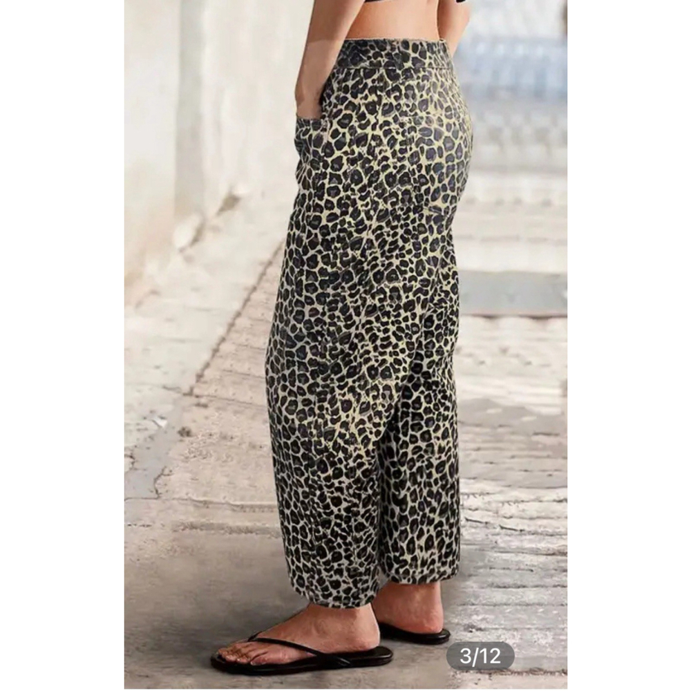 Y2K Leopard Print Seam Detail Mid Rise Barrel Leg Pants FLAMINGALS L - Picture 3 of 11